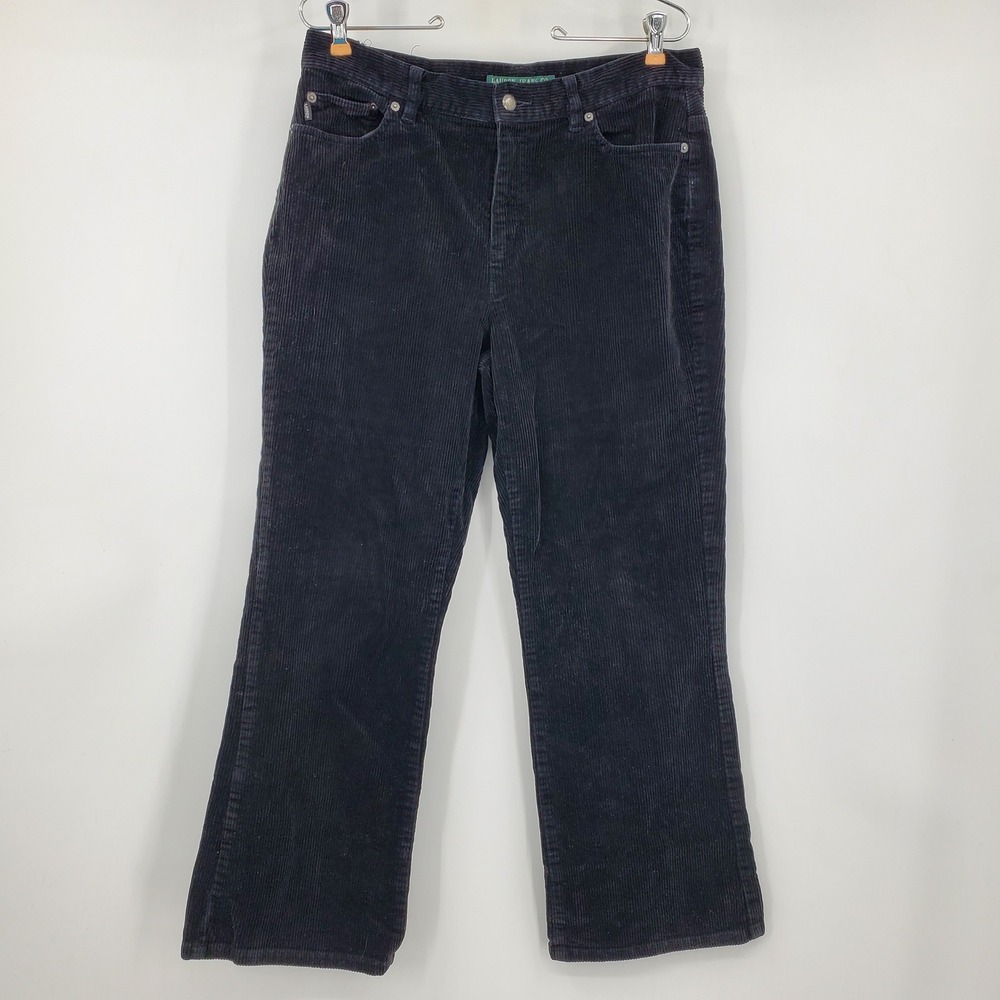 Lauren Jeans Co Ralph Lauren Y2K Black Corduroy Pants Petite 10P Straight Leg